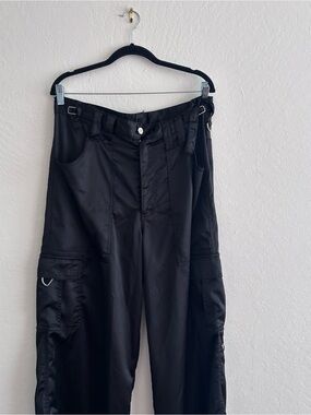 Black Wide Leg Satin Woman’s Alt Cargo Pants